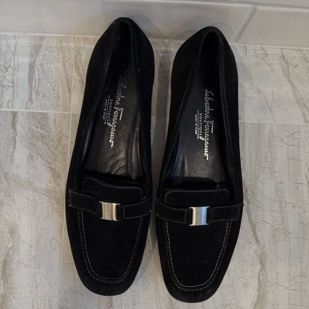 Salvatore Ferragamo Black Suede Loafers size 8